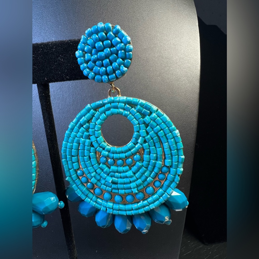 Turquoise Beaded Statement Earrings - image 3